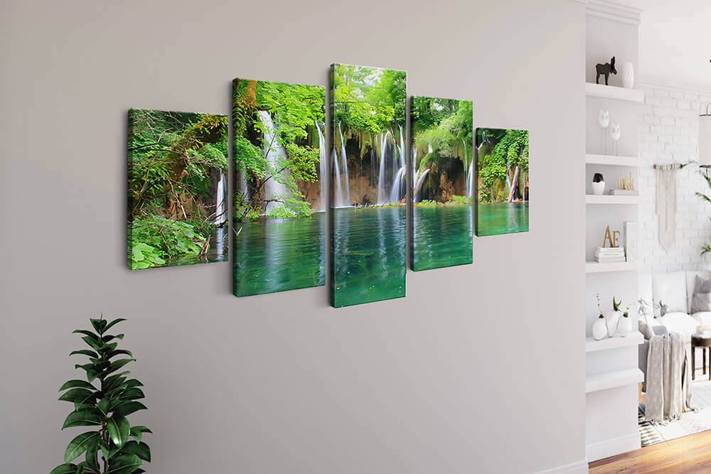 Malen nach Zahlen 5 teilig - Wasserfall Lagune im Wald - hochwertige Leinwand - multi5, neue_bilder