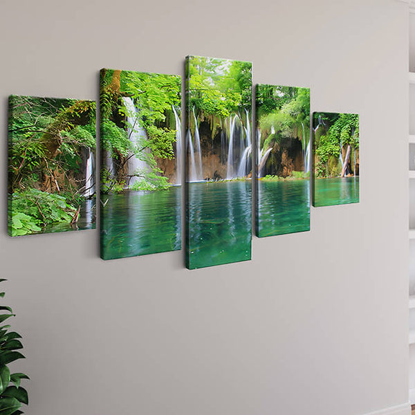 Malen nach Zahlen 5 teilig - Wasserfall Lagune im Wald - hochwertige Leinwand - multi5, neue_bilder
