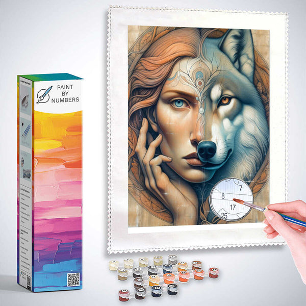 Paint by Numbers - Woman and wolf, faces