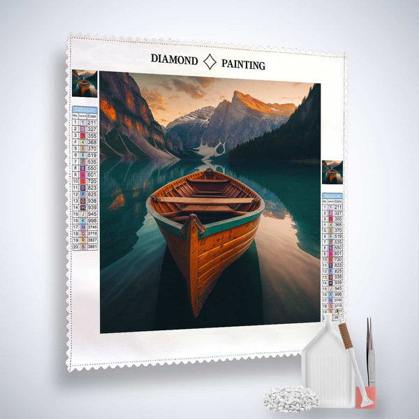 Diamond Painting Kit - Boat Ride in Mountain Paradise - Paint by Numbers Art Set with Canvas, Acrylic Diamonds, Tweezers, and Application Pen