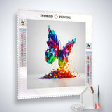 Diamond Painting Butterfly Future kit with Paint by Numbers canvas, acrylic diamonds, artist's tweezers, and application tools.