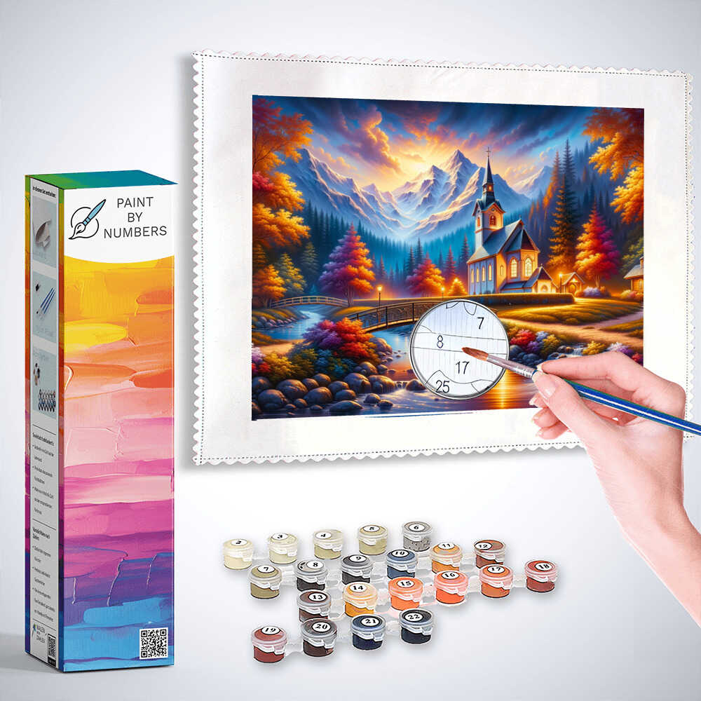 Church in mountain landscape - Paint by Numbers