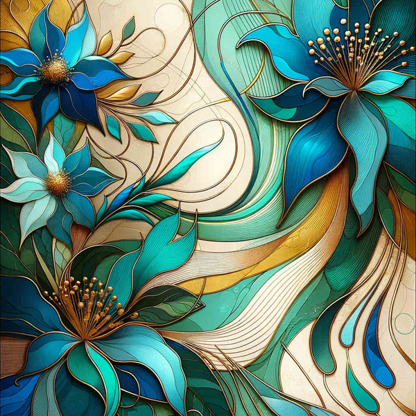 Paint by Numbers - Abstract Flowers Turquoise