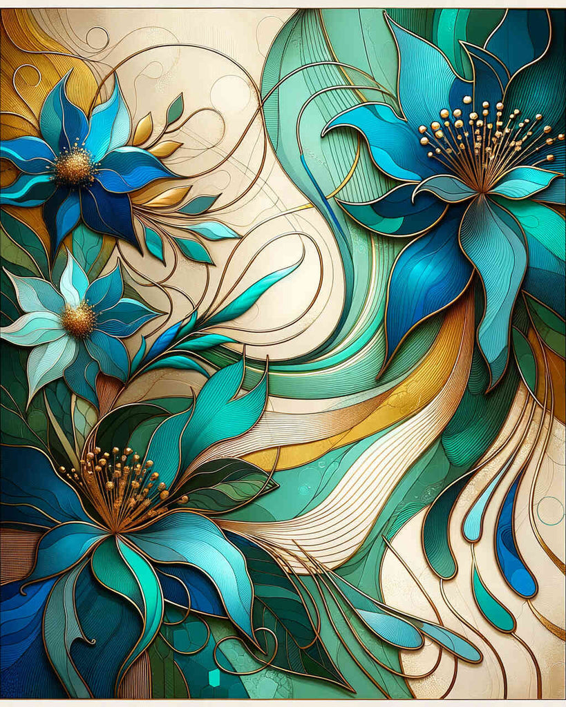 Paint by Numbers - Abstract Flowers Turquoise