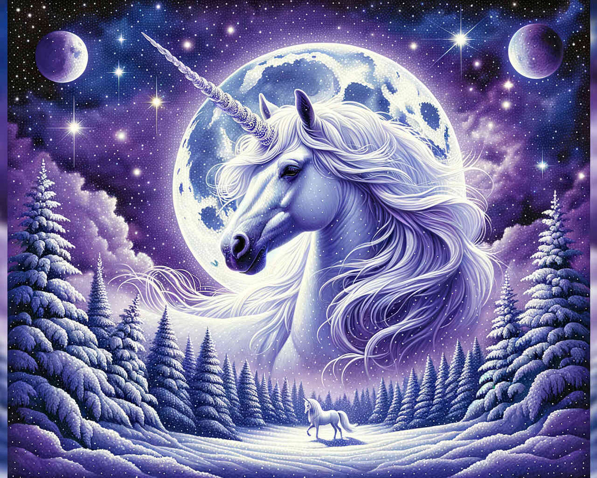 Unicorn in the snow, night - Paint by Numbers