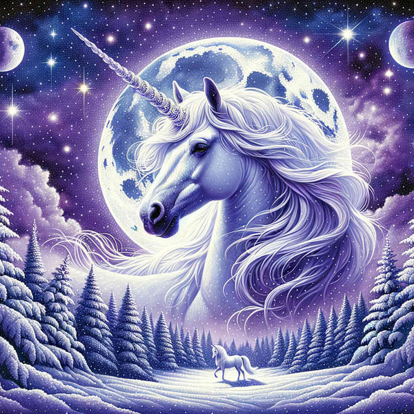 Unicorn in the snow, night - Paint by Numbers