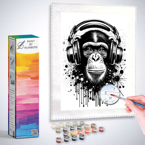 Chimpanzee with headphones - Paint by Numbers