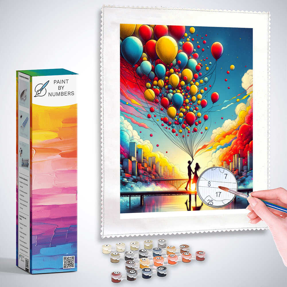 Hand in hand, balloons - Paint by Numbers