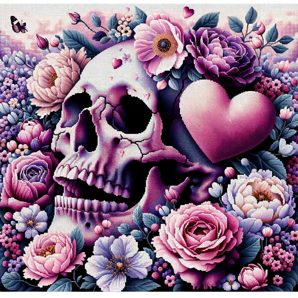 Paint by Numbers - Skulls, heart flowers