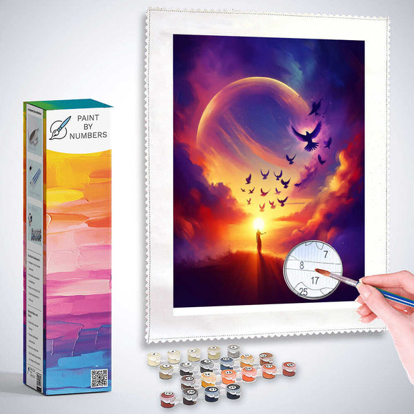 Paint by Numbers - Birds love, sunset
