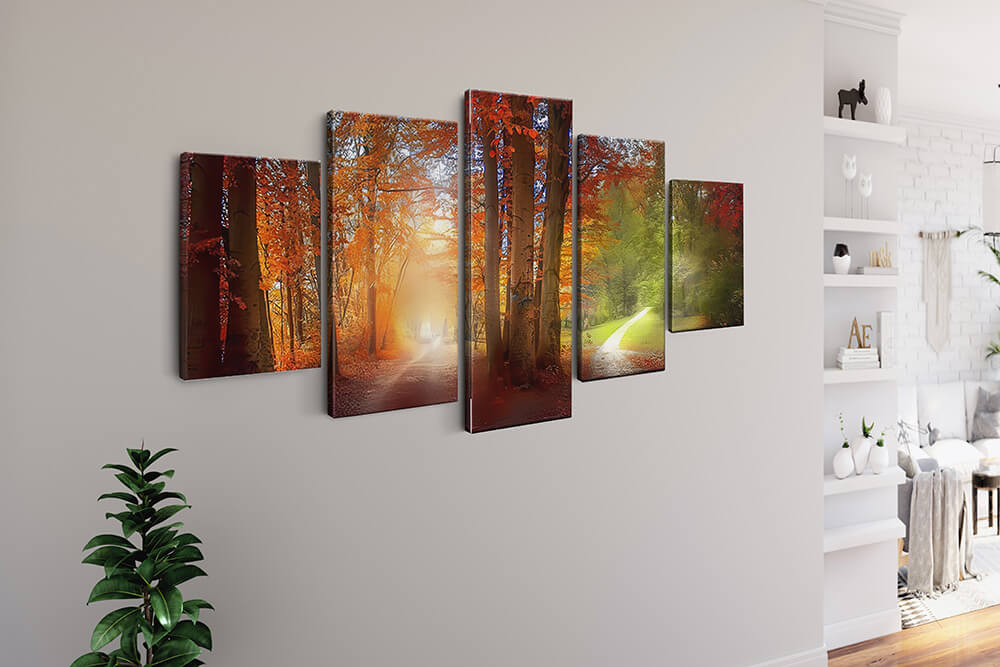 Malen nach Zahlen 5 teilig - Zwei Wege durch einen Herbstwald und Sommerwald - hochwertige Leinwand - multi5, neue_bilder