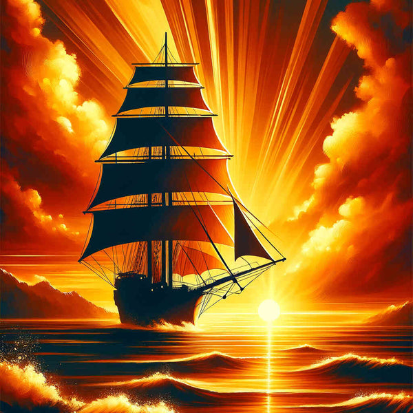 Sailing ship in front of the sun - Paint by Numbers