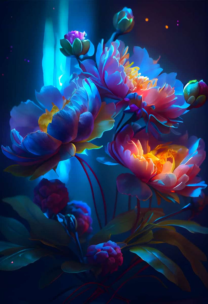 AB Diamond Painting - Neon Flower Arrangement, Paint by Numbers Kit with Acrylic Diamonds, Fine Tweezers, and Professional Canvas