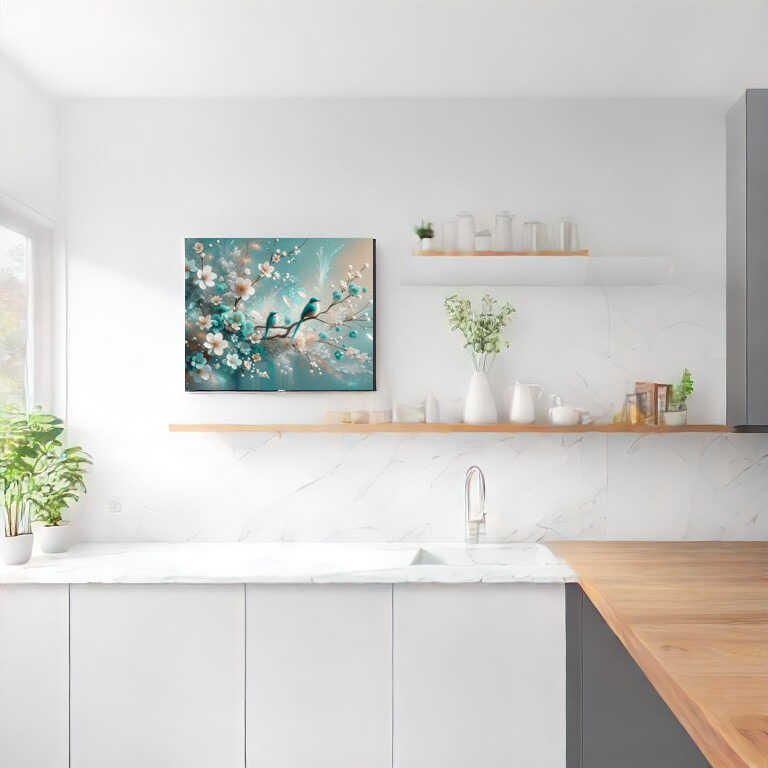 Paint by Numbers - Flowers and birds, turquoise