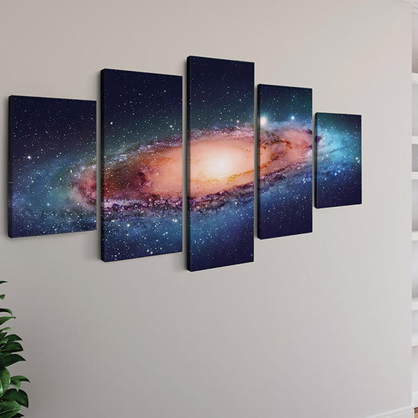 Malen nach Zahlen 5 teilig - Weltall, Leuchtende Galaxy - hochwertige Leinwand - multi5, neue_bilder