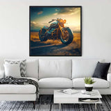Diamond Painting - Road Cruiser displayed in a modern living room, showcasing a motorcycle painting. Perfect for Paint by Numbers enthusiasts.