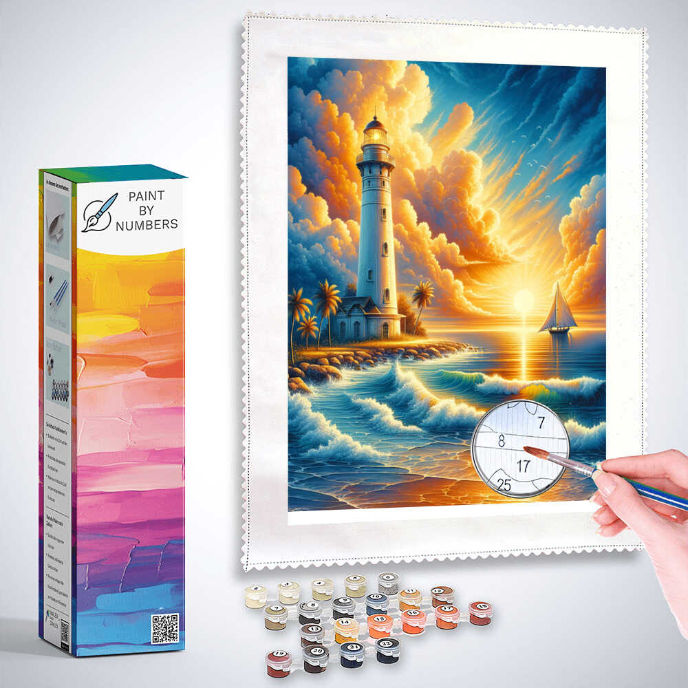 Paint by Numbers - White lighthouse, sunset