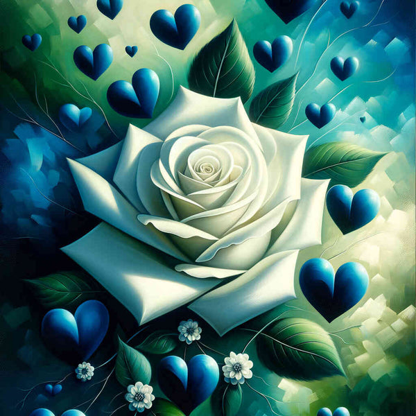 Paint by Numbers - White Rose Blue Hearts