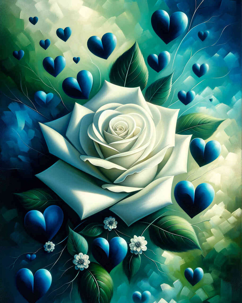 Paint by Numbers - White Rose Blue Hearts