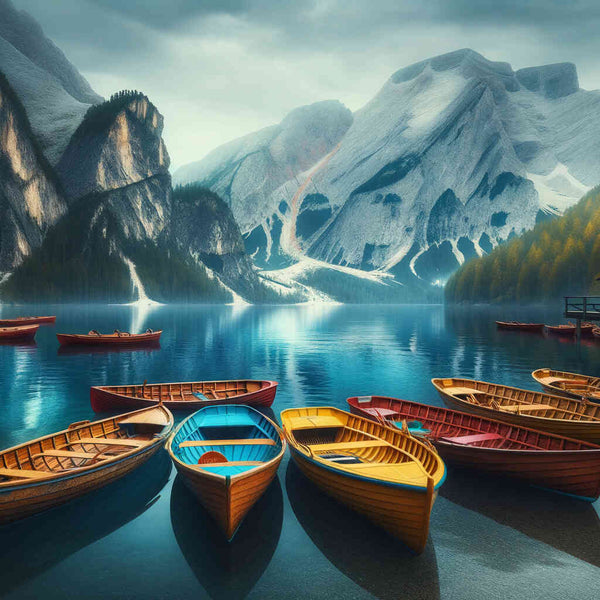 Paint by Numbers - Mountain lake, boats