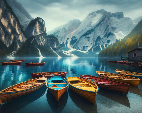 Paint by Numbers - Mountain lake, boats