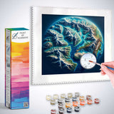 Paint by Numbers kit featuring a painting of Earth's mountains and valleys with turquoise accents.