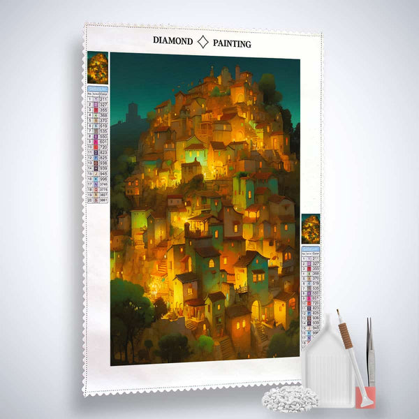 AB Diamond Painting Shining City Kit - Paint by Numbers canvas with acrylic diamonds and professional application tools
