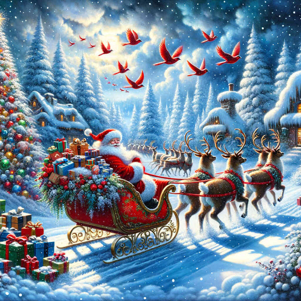 Christmas tree, sleigh - Paint by Numbers