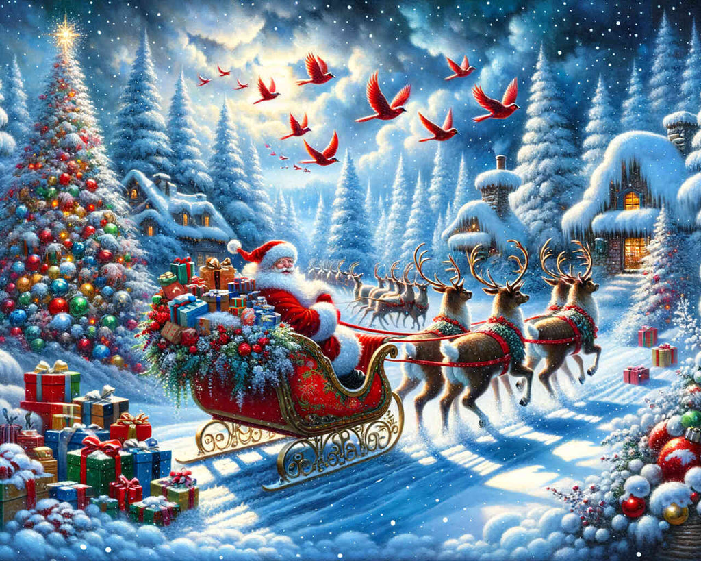 Christmas tree, sleigh - Paint by Numbers