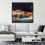 Diamond Painting - Speed Rush displayed above a white sofa in a modern living room.