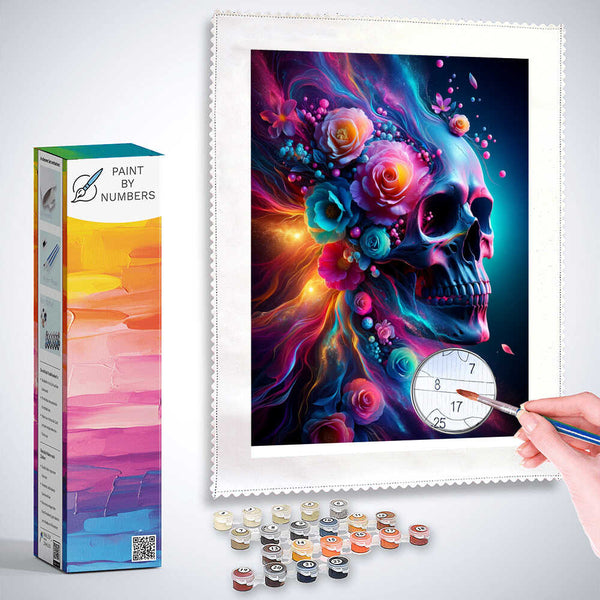 Paint by Numbers - Colorful flowers and skull