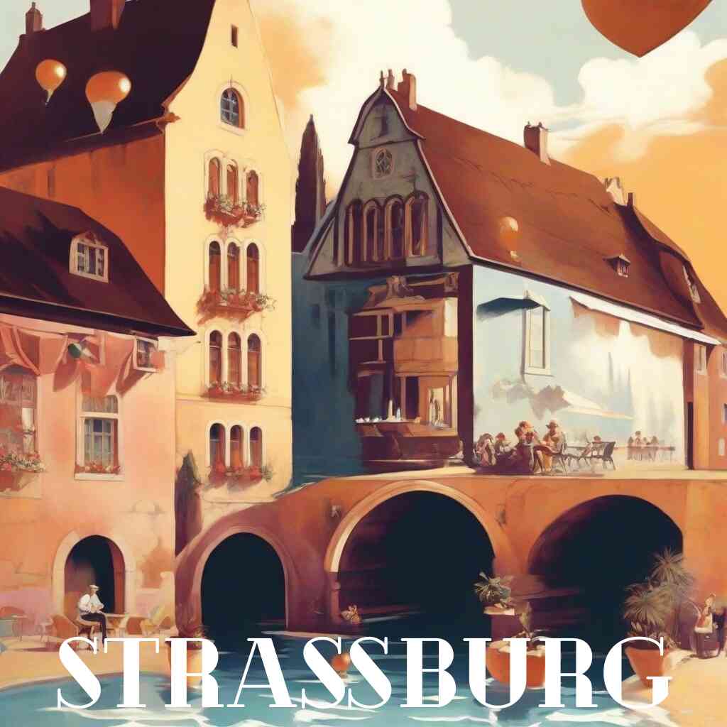 Paint by Numbers kit featuring a sunset scene of Strasbourg's picturesque buildings reflected in a serene evening light.