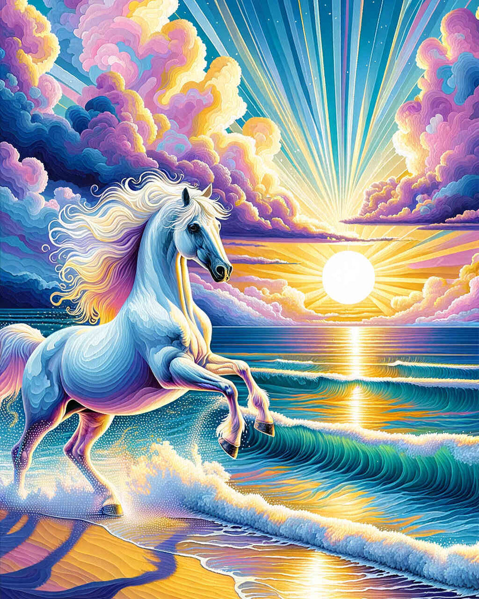 Paint by Numbers - Horse in the sea, sunset