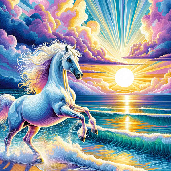 Paint by Numbers - Horse in the sea, sunset