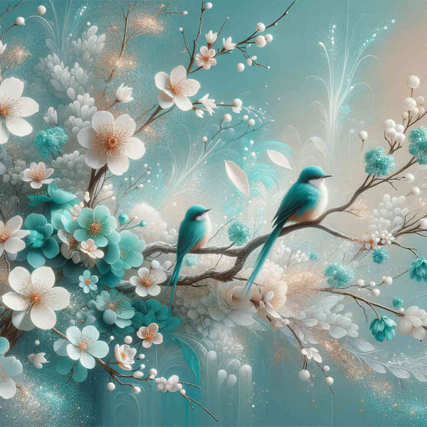 Paint by Numbers - Flowers and birds, turquoise