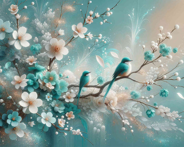 Paint by Numbers - Flowers and birds, turquoise