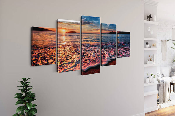 Malen nach Zahlen 5 teilig - Sonnenuntergang über dem Meer, Sanfter Wellengang - hochwertige Leinwand - multi5, neue_bilder