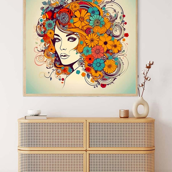 Diamond Painting - Frau mit Blumenfrisur - gedruckt in Ultra-HD - Menschen, Neu eingetroffen, Quadratisch