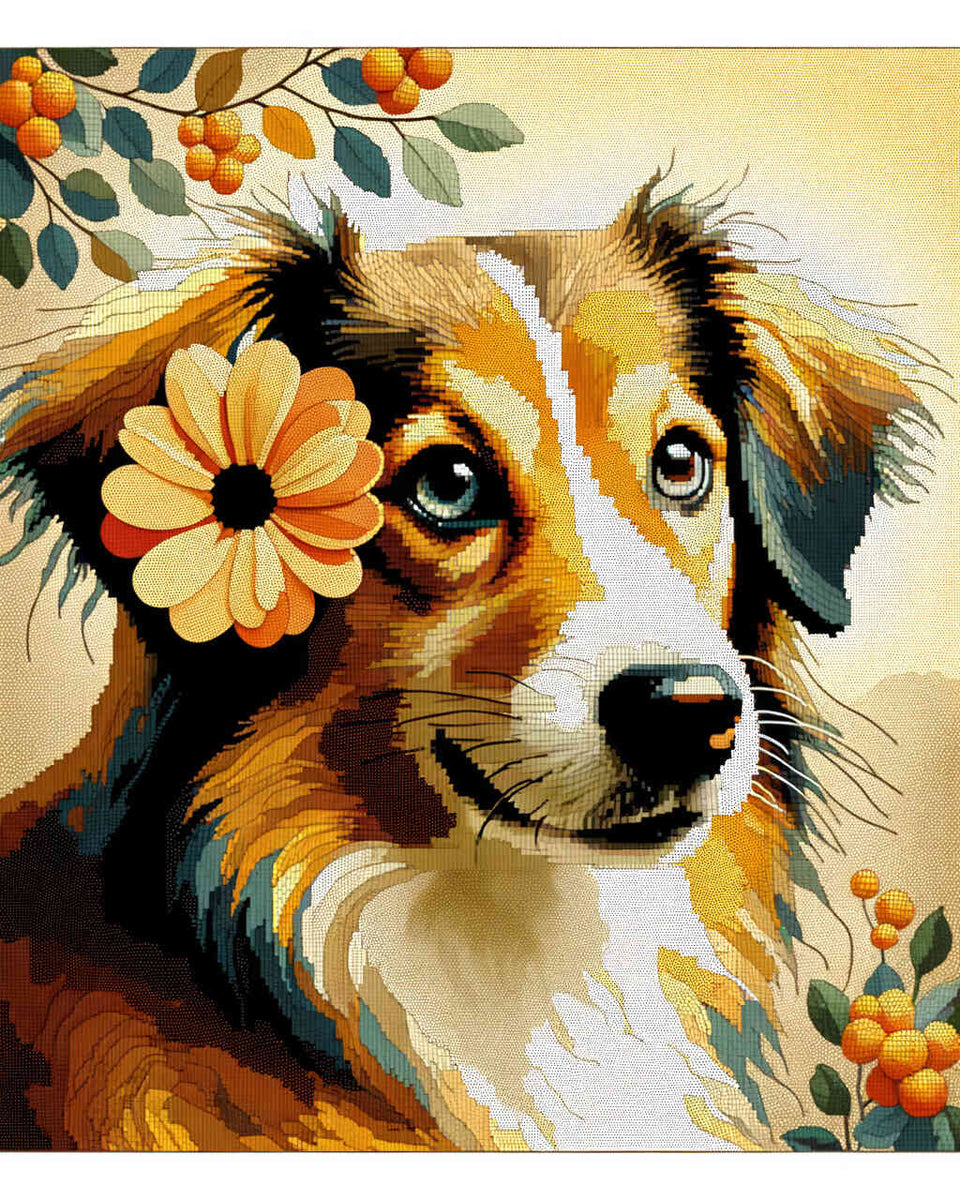 Paint by Numbers - Dog with flower, portrait