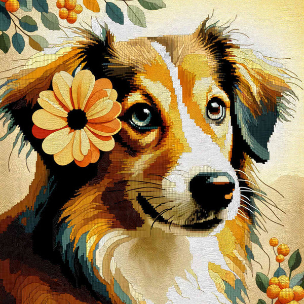 Paint by Numbers - Dog with flower, portrait