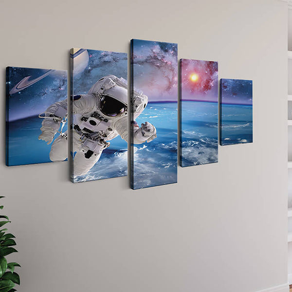 Malen nach Zahlen 5 teilig - Astronaut im Weltall über der Erde - hochwertige Leinwand - multi5, neue_bilder