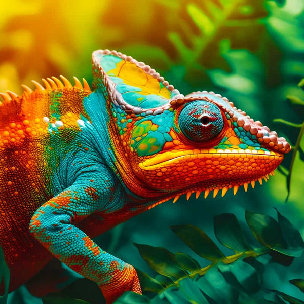 Colorful chameleon in rainforest setting for AB Diamond Painting kit – Paint by Numbers art that sparkles