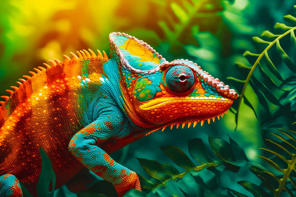 Colorful chameleon in rainforest setting for AB Diamond Painting kit – Paint by Numbers art that sparkles