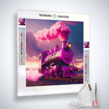 Diamond Painting Kit with Pink Train at Night Design, Paint by Numbers Set with Canvas, Acrylic Diamonds, Tweezers, and Pen