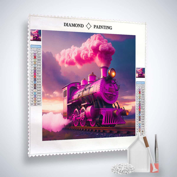 Diamond Painting Kit with Pink Train at Night Design, Paint by Numbers Set with Canvas, Acrylic Diamonds, Tweezers, and Pen