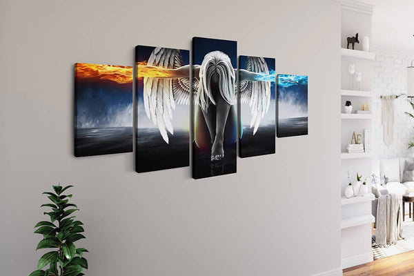 Malen nach Zahlen 5 teilig - Feuer und Wasser, Engel mit ausgestreckten Armen - hochwertige Leinwand - multi5, neue_bilder