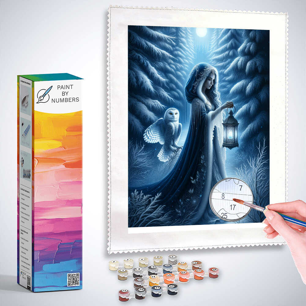 Paint by Numbers - Woman with Lantern Snow Owl