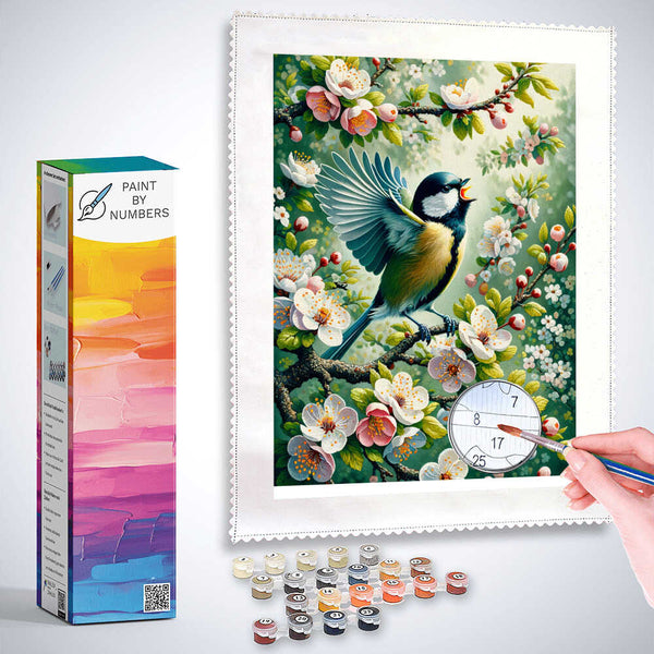 Tits in flowers - Paint by Numbers