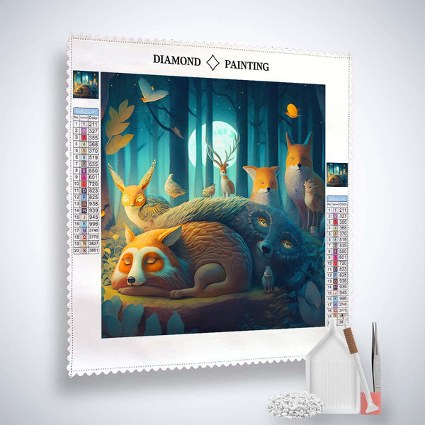 Diamond Painting - Schlafende Tiere - gedruckt in Ultra-HD - Fuchs, Hirsch, Neu eingetroffen, Quadratisch, Tiere