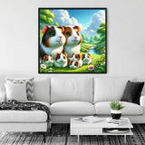 Paint by Numbers - Magic of the Meadow Friends wall art with guinea pigs and bright landscape in a modern living room.